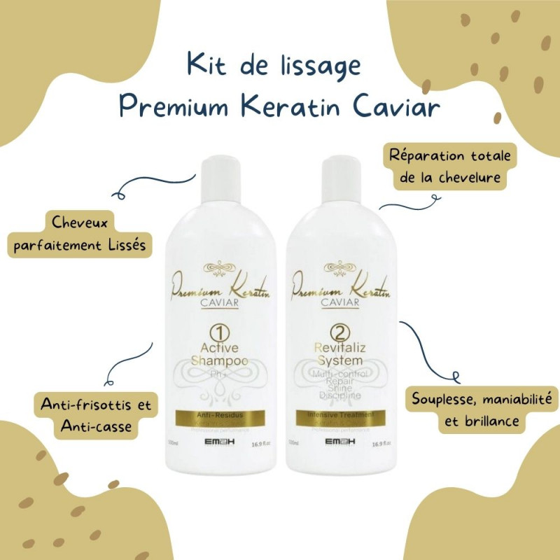 Kit Premium Keratin Caviar 1000 ml + duo entretien Premium Keratin