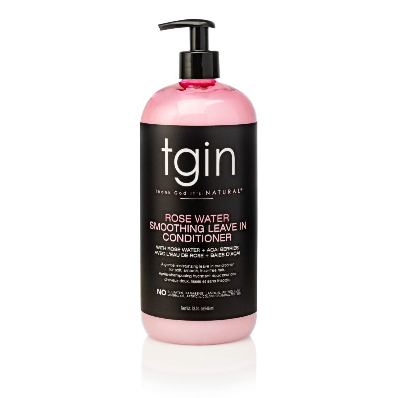 TGIN Rose Water Leave-In Conditioner | Hydratant Lissant Sans Rinçage | Cheveux Bouclés, Frisés & Secs| 32oz