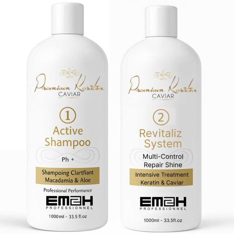 Premium Keratin Caviar Brazilian Keratin Treatment Kit (Activ Shampoo & Revitaliz System) - 1000ml